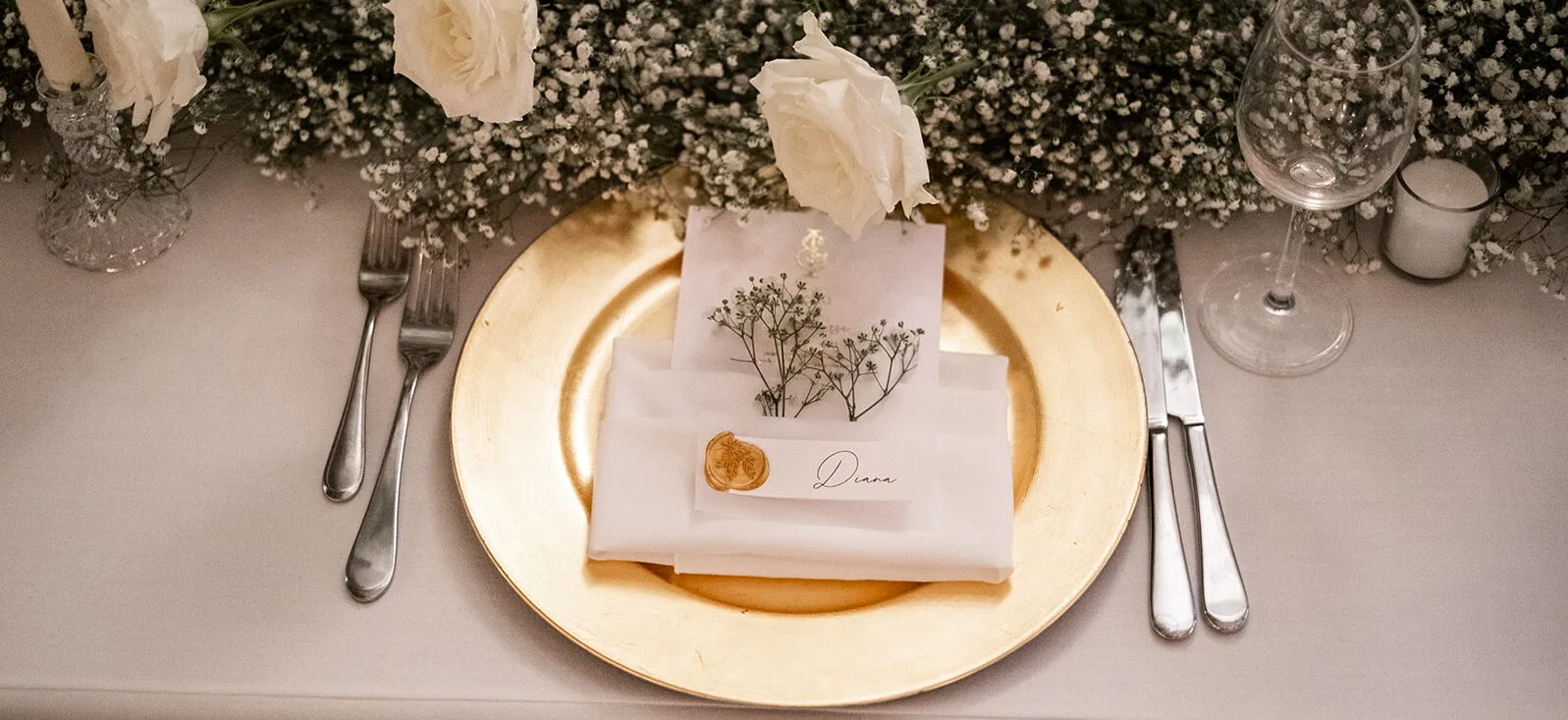 Wedding reception tables set up in the Watermark ballroom